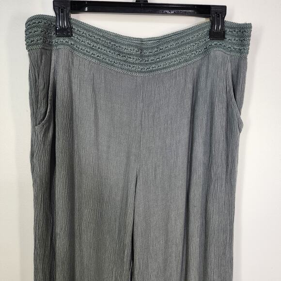 Soft Surroundings Pants Womens Size PL Pull On Gauze Green Wide Legs Coastal - Picture 5 of 11